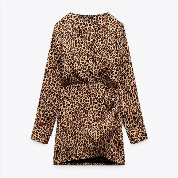 ZARA SATIN EFFECT PRINT DRESS LEOPARD - Picture 4 of 12